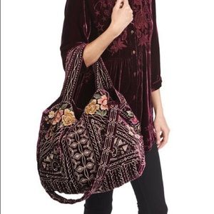 Johnny Was Flores Embroidered Velvet Tote Bag